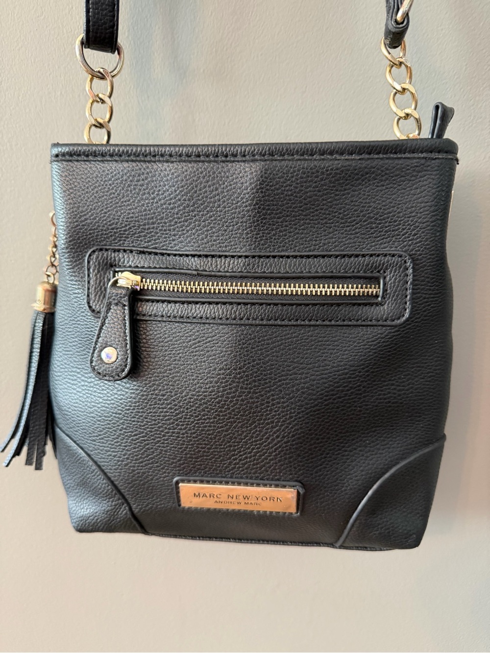 Marc New York Black Pebbled Leather Crossbody with Gold Accents
